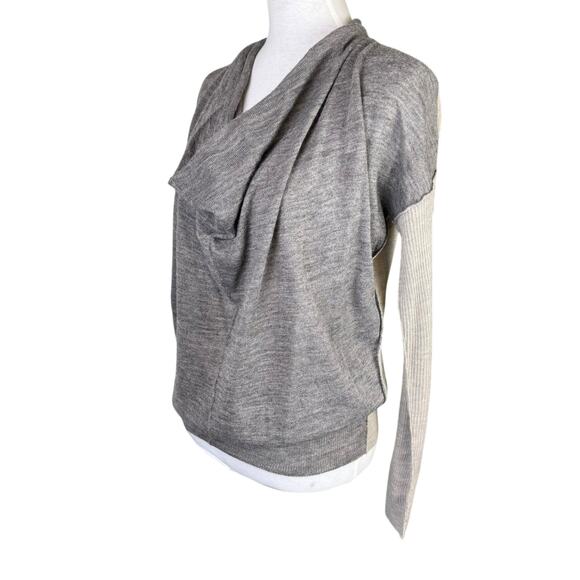 Rebecca Taylor Two Tone Gray Alpaca Wool Blend Cowl Neck Long Sleeve Sweater - Picture 3 of 12